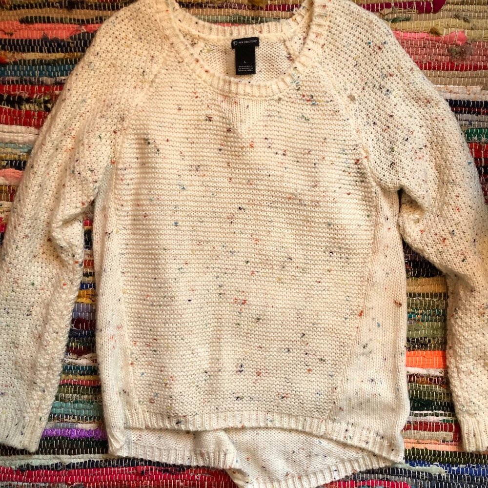 Large White Vintage Sweater with Colorful Dots